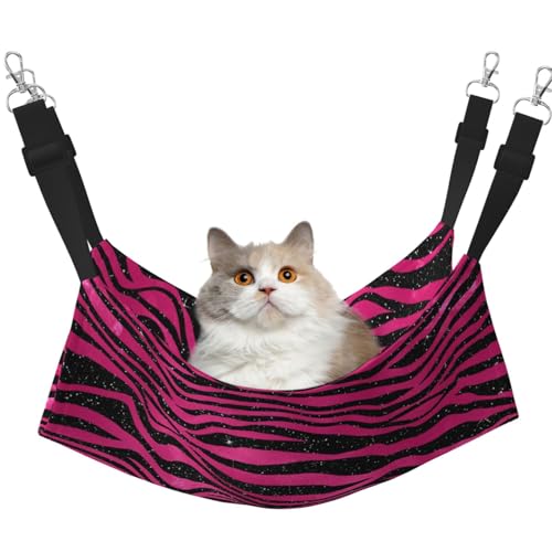 InOmak Leuchtend rosa und schwarzer Animal-Print, Katzenhängematte, weiches, doppelseitiges Hängebett für kleine Hunde und Haustiere,L von InOmak