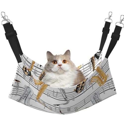 InOmak Musiknoten Saxophone, Katzenhängematte, weiches, doppelseitiges Hängebett für kleine Hunde und Haustiere,L InOmak Musiknoten Saxophone, Katzenhängematte, weiches, doppelseitiges Hängebett für kleine Hunde und Haustiere,L von InOmak