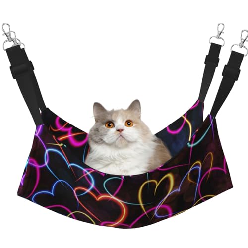 InOmak Neon Bunte Linie Herzmuster, Katzenhängematte, weiches, doppelseitiges Hängebett für kleine Hunde und Haustiere,M InOmak Neon Bunte Linie Herzmuster, Katzenhängematte, weiches, doppelseitiges Hängebett für kleine Hunde und Haustiere,M von InOmak