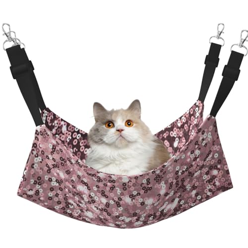 InOmak Roségold Pailletten auf rosa abstrakt, Katzenhängematte, weiches, doppelseitiges Hängebett für kleine Hunde und Haustiere,M von InOmak