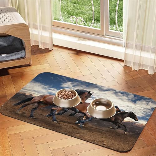Laufende Pferde，Futtermatte für Haustiere, Tischsets aus PU-Leder für Katzen und Hunde,40x60cm von InOmak