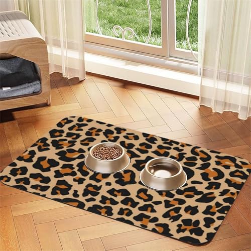 Leopard, der orangefarbenen Geparden wiederholt，Futtermatte für Haustiere, Tischsets aus PU-Leder für Katzen und Hunde,40x60cm von InOmak