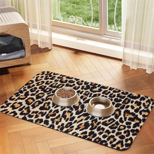Leopard Print,Waterproof Pet Feeding Mat,PU Leather Placemats for Cat Dog Water Bowl,Food Mats,40x60cm von InOmak
