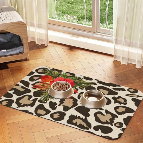 Leoparden-Hibiskusblüte，Futtermatte für Haustiere, Tischsets aus PU-Leder für Katzen und Hunde,30x45cm von InOmak