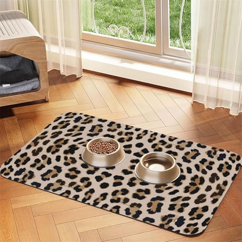 Leopardenmuster，Futtermatte für Haustiere, Tischsets aus PU-Leder für Katzen und Hunde,40x60cm von InOmak