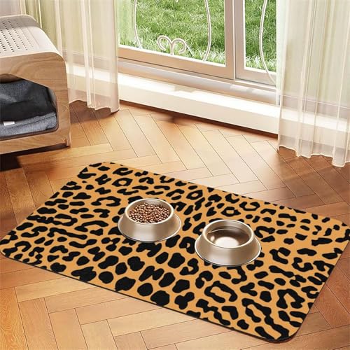 Leopardenmuster Bedruckt，Futtermatte für Haustiere, Tischsets aus PU-Leder für Katzen und Hunde,40x60cm von InOmak