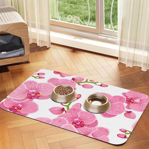 Leuchtend rosa lila Blumenmuster，Futtermatte für Haustiere, Tischsets aus PU-Leder für Katzen und Hunde,40x60cm von InOmak