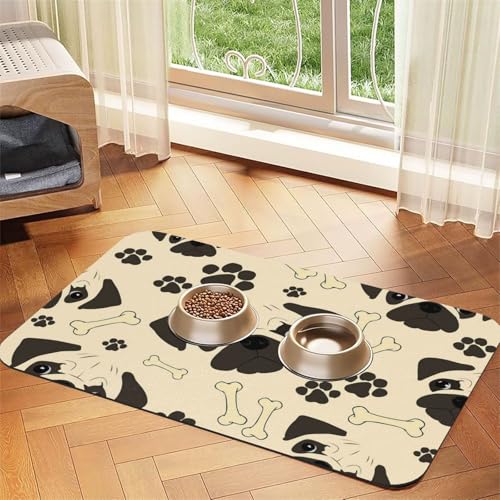 Mops-Hundemuster，Futtermatte für Haustiere, Tischsets aus PU-Leder für Katzen und Hunde,40x60cm von InOmak
