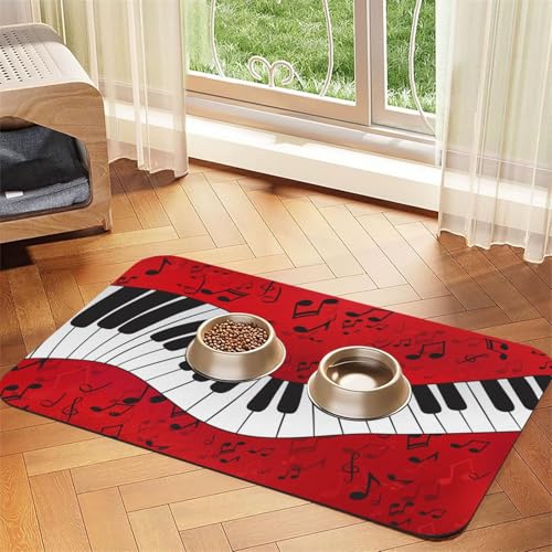 Musiknoten-Klavierdruck，Futtermatte für Haustiere, Tischsets aus PU-Leder für Katzen und Hunde,40x60cm von InOmak