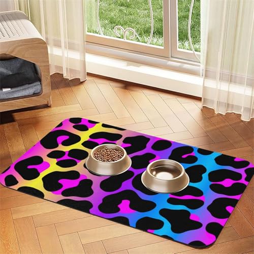 Neon Leopard Print,Waterproof Pet Feeding Mat,PU Leather Placemats for Cat Dog Water Bowl,Food Mats,40x60cm von InOmak