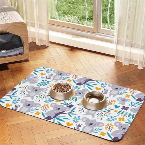 Niedliche Koalabären und Blumen，Futtermatte für Haustiere, Tischsets aus PU-Leder für Katzen und Hunde,30x45cm von InOmak