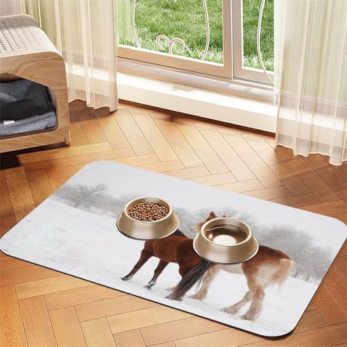 Pferd，Futtermatte für Haustiere, Tischsets aus PU-Leder für Katzen und Hunde,40x60cm von InOmak