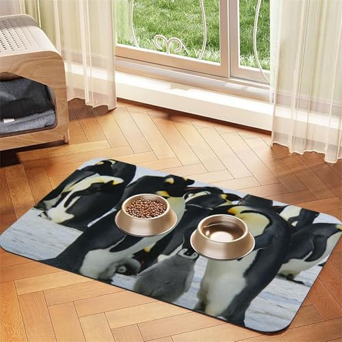 Pinguinfamilie，Futtermatte für Haustiere, Tischsets aus PU-Leder für Katzen und Hunde,40x60cm von InOmak