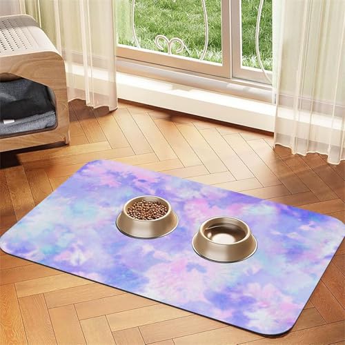 Purple Pastel Tie Dye,Waterproof Pet Feeding Mat,PU Leather Placemats for Cat Dog Water Bowl,Food Mats,30x45cm von InOmak
