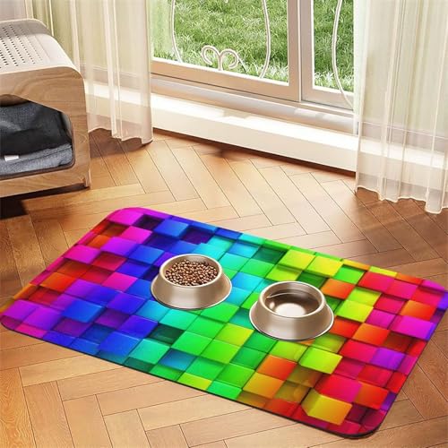 Rainbow Color Plaid,Waterproof Pet Feeding Mat,PU Leather Placemats for Cat Dog Water Bowl,Food Mats,30x45cm von InOmak