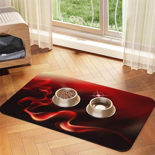 Red Flame Printed,Waterproof Pet Feeding Mat,PU Leather Placemats for Cat Dog Water Bowl,Food Mats,30x45cm von InOmak