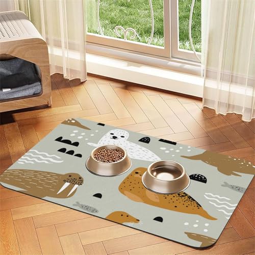 Robben- und Walrossmuster，Futtermatte für Haustiere, Tischsets aus PU-Leder für Katzen und Hunde,40x60cm von InOmak
