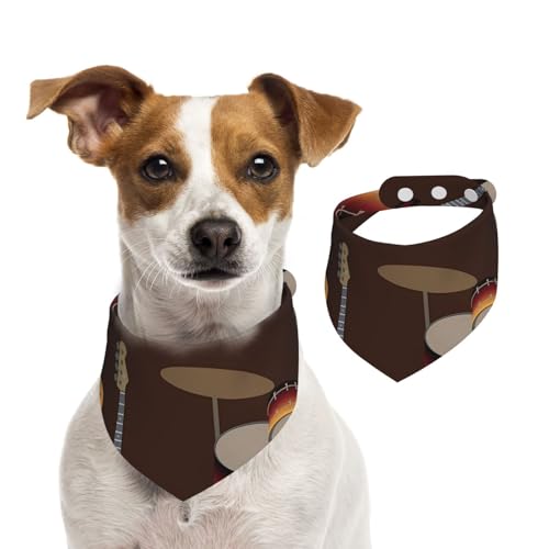 Rock-Muster von Retro-Schlagzeug, Hundehalstücher, Baumwoll-Haustierschal, verstellbare Lätzchen für Haustiere,L Rock-Muster von Retro-Schlagzeug, Hundehalstücher, Baumwoll-Haustierschal, verstellbare Lätzchen für Haustiere,L von InOmak