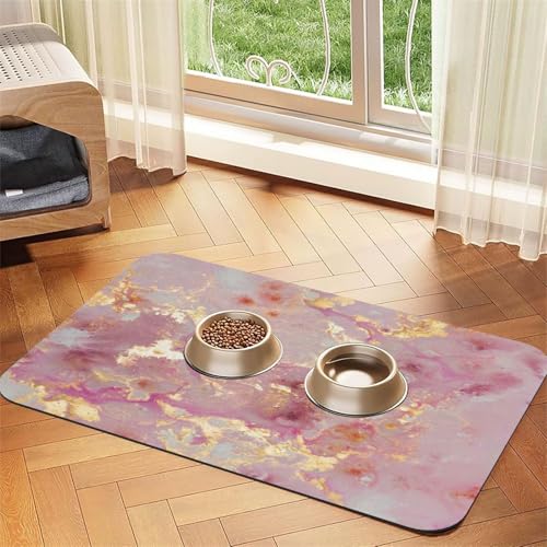 Rosa Marmor Textur Druck，Futtermatte für Haustiere, Tischsets aus PU-Leder für Katzen und Hunde,40x60cm von InOmak