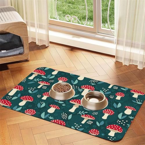 Rote Pilze，Futtermatte für Haustiere, Tischsets aus PU-Leder für Katzen und Hunde,40x60cm von InOmak
