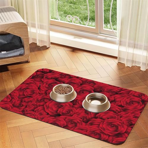 Rote Rose，Futtermatte für Haustiere, Tischsets aus PU-Leder für Katzen und Hunde,30x45cm von InOmak