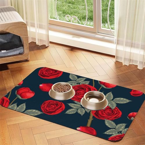 Rote Rosen Blumen，Futtermatte für Haustiere, Tischsets aus PU-Leder für Katzen und Hunde,30x45cm von InOmak