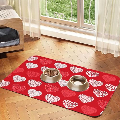 Rote und weiße Herzen und Liebe，Futtermatte für Haustiere, Tischsets aus PU-Leder für Katzen und Hunde,30x45cm von InOmak