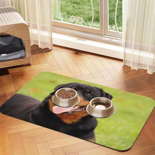 Rottweiler Bedruckt，Futtermatte für Haustiere, Tischsets aus PU-Leder für Katzen und Hunde,30x45cm von InOmak