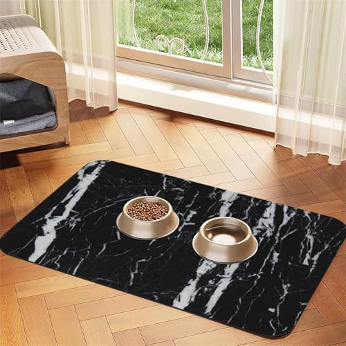 Schwarz-weißer Marmor,Futtermatte für Haustiere, Tischsets aus PU-Leder für Katzen und Hunde,40x60cm Schwarz-weißer Marmor,Futtermatte für Haustiere, Tischsets aus PU-Leder für Katzen und Hunde,40x60cm von InOmak