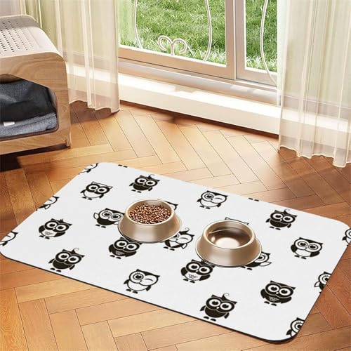 Schwarze Eulen，Futtermatte für Haustiere, Tischsets aus PU-Leder für Katzen und Hunde,30x45cm von InOmak