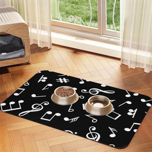 Schwarze Musiknotenschilder，Futtermatte für Haustiere, Tischsets aus PU-Leder für Katzen und Hunde,30x45cm von InOmak