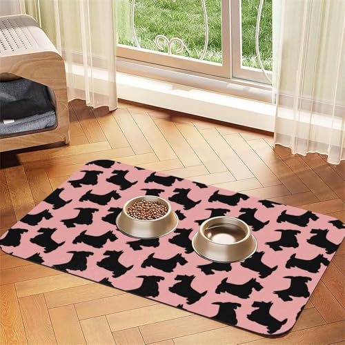 Scottish Terrier Muster Rosa Schwarz，Futtermatte für Haustiere, Tischsets aus PU-Leder für Katzen und Hunde,30x45cm von InOmak