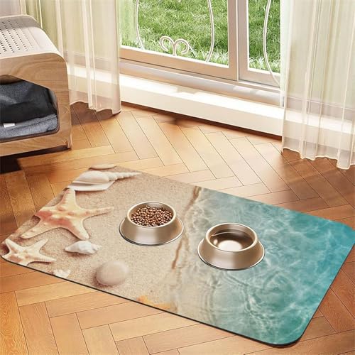 Sea Sand with Starfish,Waterproof Pet Feeding Mat,PU Leather Placemats for Cat Dog Water Bowl,Food Mats,40x60cm von InOmak