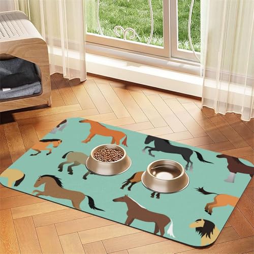 Seamless Pattern with Horses In Flat Style,Waterproof Pet Feeding Mat,PU Leather Placemats for Cat Dog Water Bowl,Food Mats,40x60cm von InOmak