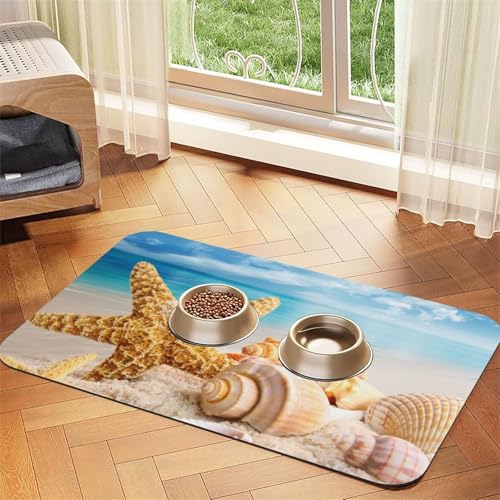 Seesterne und Muscheln am Strand，Futtermatte für Haustiere, Tischsets aus PU-Leder für Katzen und Hunde,40x60cm von InOmak