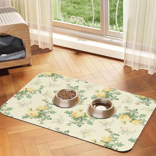Shabby Chic Dekor Blumen，Futtermatte für Haustiere, Tischsets aus PU-Leder für Katzen und Hunde,40x60cm von InOmak