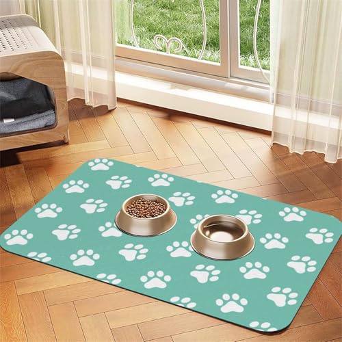 Small Dog Paw Prints On Blue,Waterproof Pet Feeding Mat,PU Leather Placemats for Cat Dog Water Bowl,Food Mats,40x60cm von InOmak