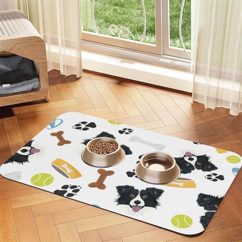 Smiling Dog Border Collie,Waterproof Pet Feeding Mat,PU Leather Placemats for Cat Dog Water Bowl,Food Mats,30x45cm von InOmak