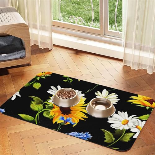 Sonnenblumen Kamille Gedruckt，Futtermatte für Haustiere, Tischsets aus PU-Leder für Katzen und Hunde,40x60cm von InOmak