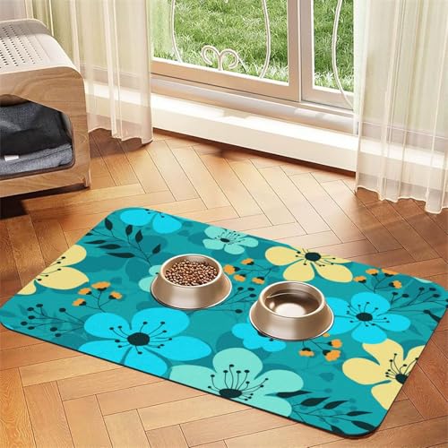 Spring Flowers Seamless Pattern,Waterproof Pet Feeding Mat,PU Leather Placemats for Cat Dog Water Bowl,Food Mats,40x60cm von InOmak