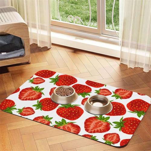 Strawberry Red,Waterproof Pet Feeding Mat,PU Leather Placemats for Cat Dog Water Bowl,Food Mats,30x45cm von InOmak