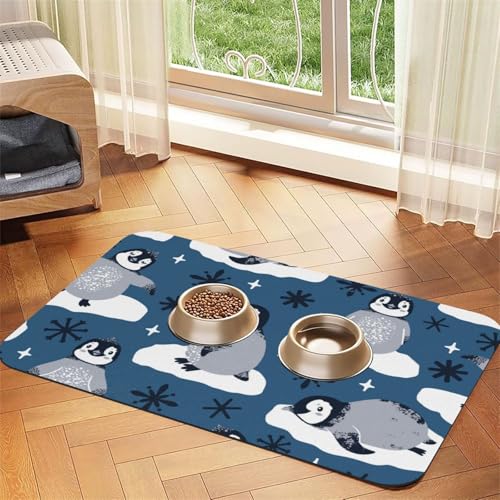Süße Pinguine und Schneeflocken，Futtermatte für Haustiere, Tischsets aus PU-Leder für Katzen und Hunde,40x60cm von InOmak