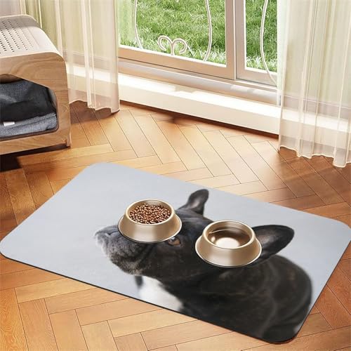 Süßes Haustier, süßer schwarzer französischer Bulldoggenwelpe，Futtermatte für Haustiere, Tischsets aus PU-Leder für Katzen und Hunde,30x45cm von InOmak