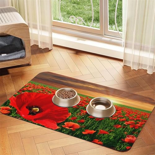 Sunset Poppy Field,Waterproof Pet Feeding Mat,PU Leather Placemats for Cat Dog Water Bowl,Food Mats,30x45cm von InOmak