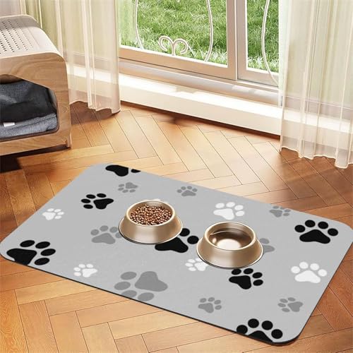 Tierpfotenabdrücke Drucken，Futtermatte für Haustiere, Tischsets aus PU-Leder für Katzen und Hunde,40x60cm von InOmak