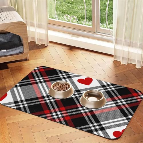 Valentines Plaid Hearts,Waterproof Pet Feeding Mat,PU Leather Placemats for Cat Dog Water Bowl,Food Mats,40x60cm von InOmak