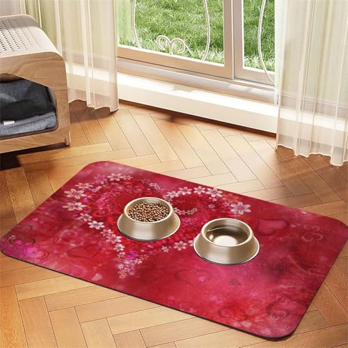 Valentinstag Herz Blume,Futtermatte für Haustiere, Tischsets aus PU-Leder für Katzen und Hunde,30x45cm Valentinstag Herz Blume,Futtermatte für Haustiere, Tischsets aus PU-Leder für Katzen und Hunde,30x45cm von InOmak