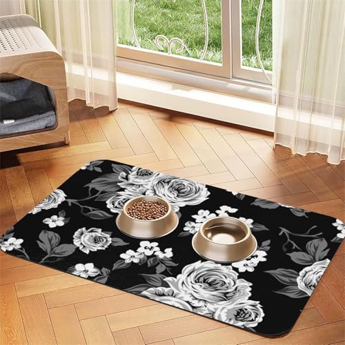 Vintage weiße Rose Tulpe，Futtermatte für Haustiere, Tischsets aus PU-Leder für Katzen und Hunde,30x45cm von InOmak