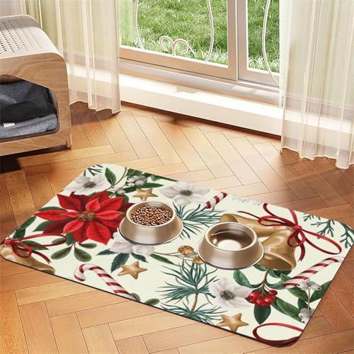 Weihnachtsstern Blumen Weihnachtsglocke，Futtermatte für Haustiere, Tischsets aus PU-Leder für Katzen und Hunde,40x60cm von InOmak