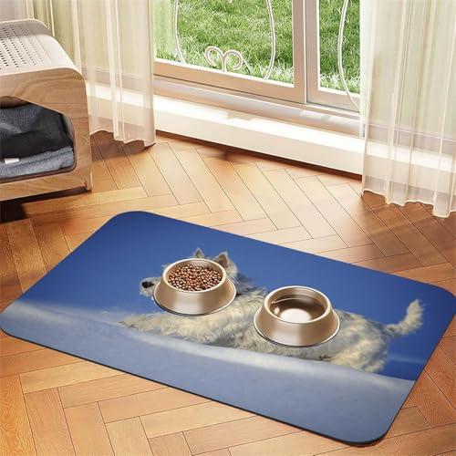 Westie Winter West Highland White Terrier Hunde，Futtermatte für Haustiere, Tischsets aus PU-Leder für Katzen und Hunde,40x60cm von InOmak